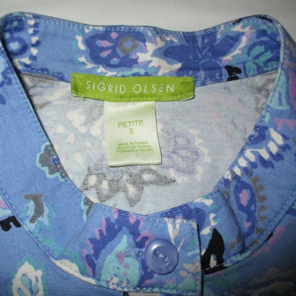 SIGRID OLSEN Blue Floral Pattern Button Shirt 3/4 Sleeves - Picture 7 of 7